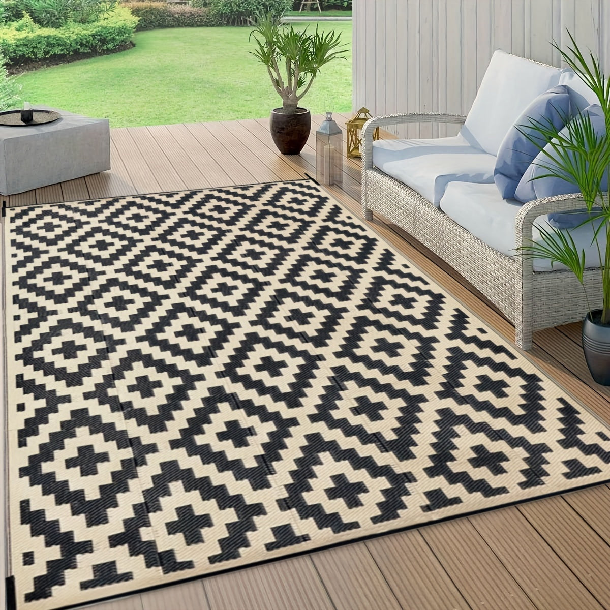 Tappeto Doppia Faccia - Tappeto Moderno in Erba Sintetica per Esterni, Grande Zerbino per Camper, Patio, Giardino, Spiaggia e Campeggio