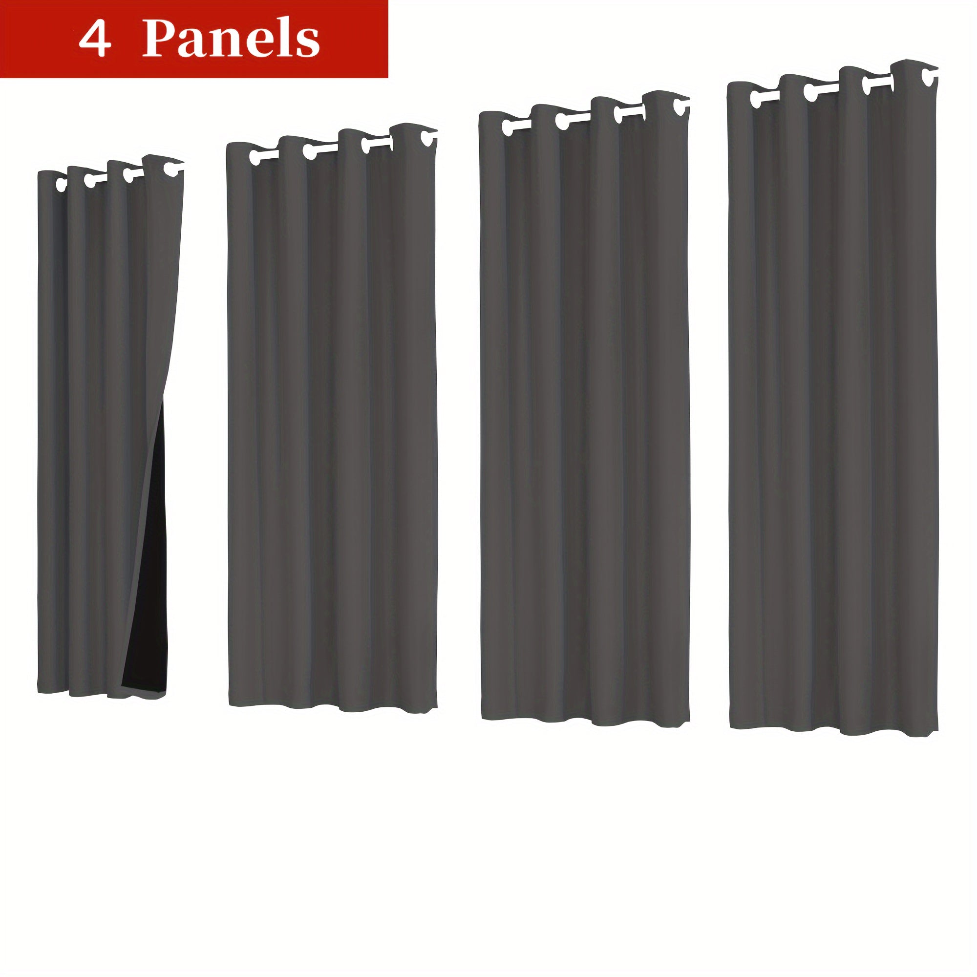 4-piece Set of Blackout Curtains with Rings - Heat Insulating, Privacy Protection