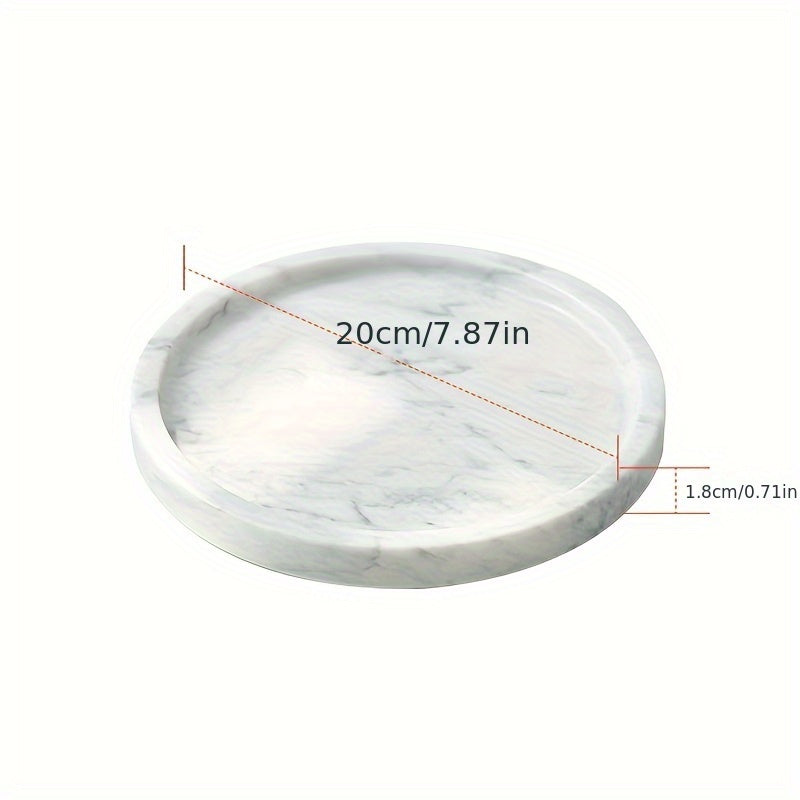 MarbleTray - Tabuleiro Redondo de Mármore 8 Polegadas | Polido para Decoração e Armazenamento