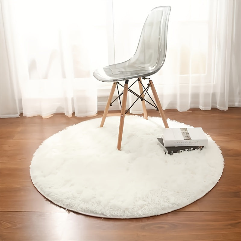 Tapete Redondo de Pelúcia Branco Super Macio - Perfeito para Sala de Estar, Quarto e Quarto de Criança - Antiderrapante, Fofo e Fabricado à Máquina