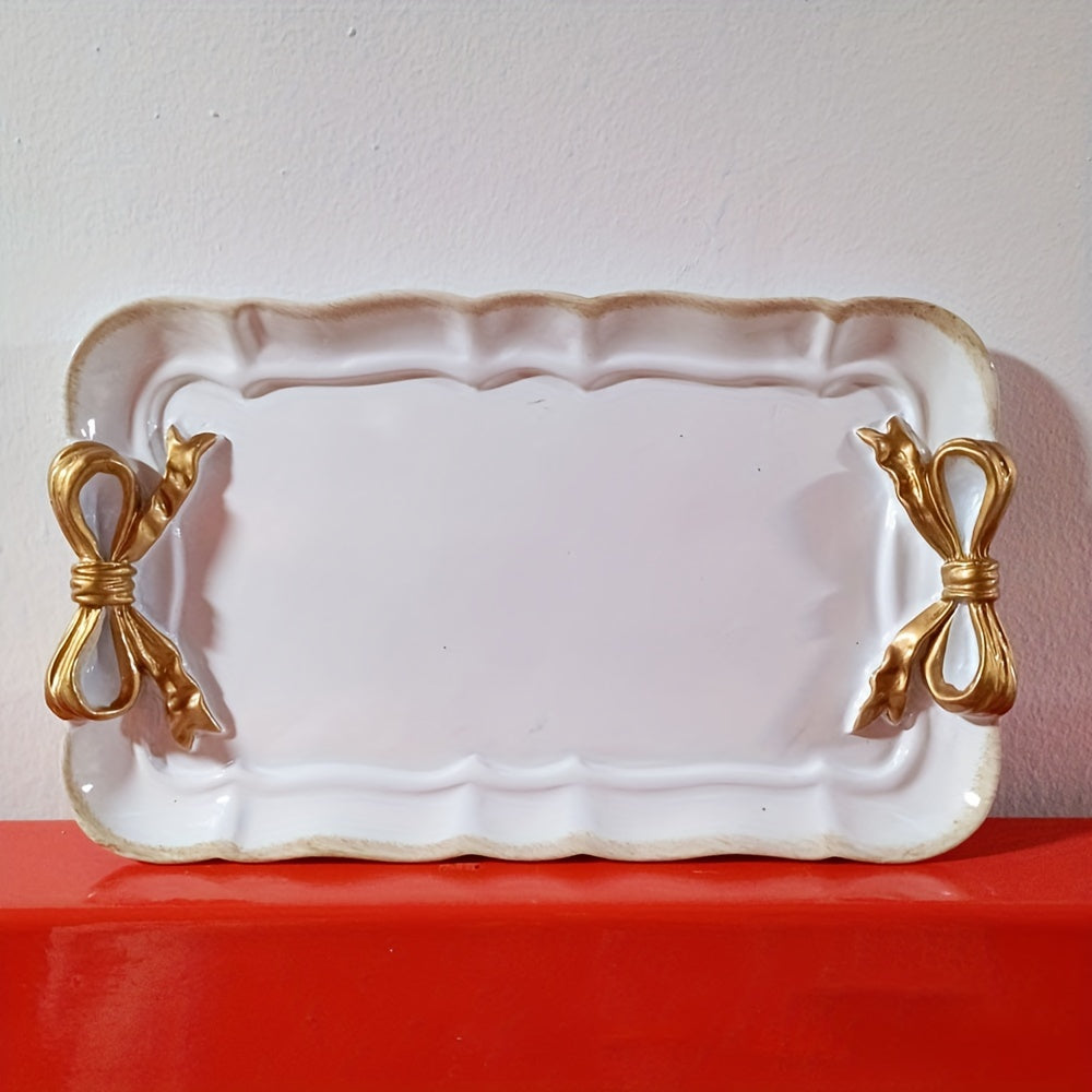 VintageServe Dessert Table - Rectangular Resin Candy Dish with Bow Closure