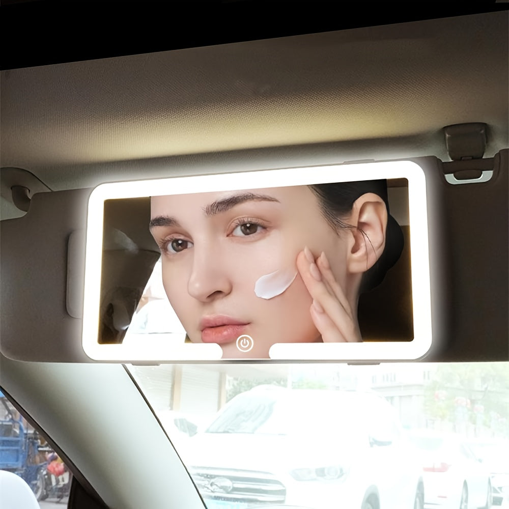 Auto Parasole Specchio Make-up con 3 Modalità di Luce – LED Regolabile, Ricaricabile USB, Design Portatile