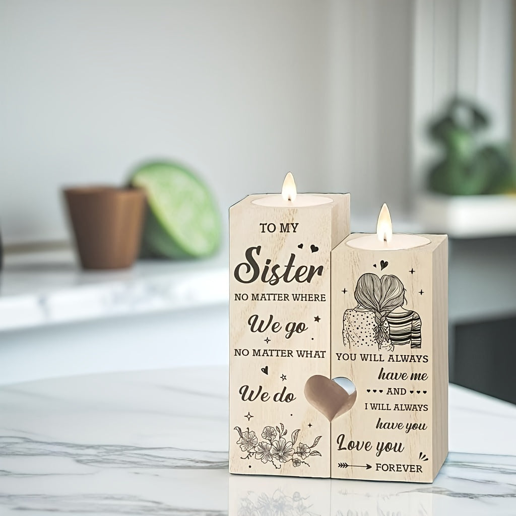 Portacandele in Legno a Forma di Cuore – Regalo per Sorelle, Natale, Compleanno, Regalo di Ringraziamento