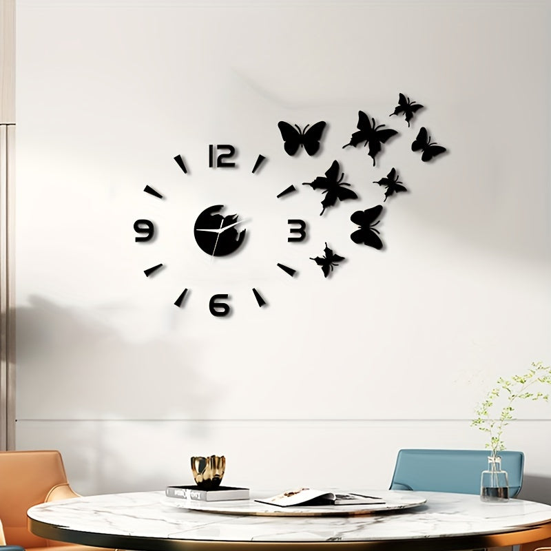 AcrylicButterfly - Relógio de Parede Espelho 3D Borboleta Faça Você Mesmo