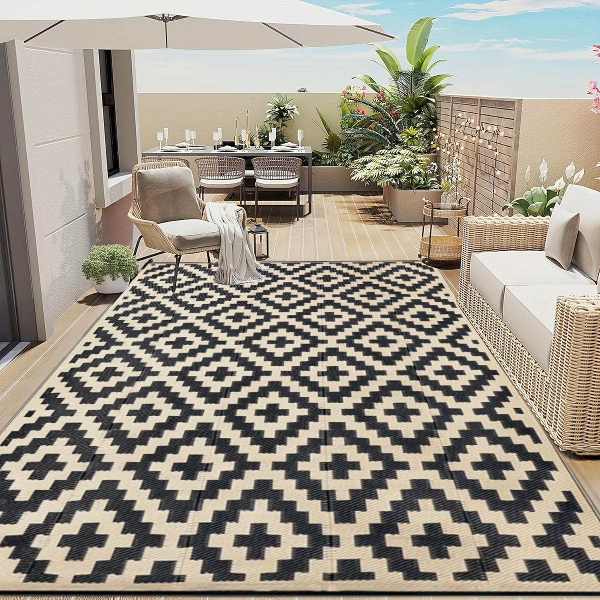 Tappeto Doppia Faccia - Tappeto Moderno in Erba Sintetica per Esterni, Grande Zerbino per Camper, Patio, Giardino, Spiaggia e Campeggio