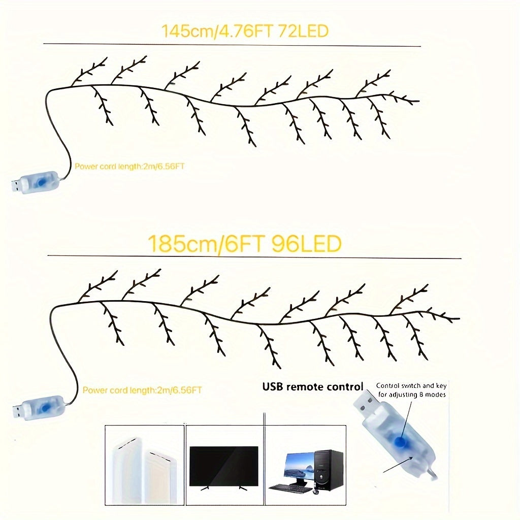 WillowLicht - 1 Piece 72/96 LED Flexible Willow Branch Lighting with 8 Light Modes