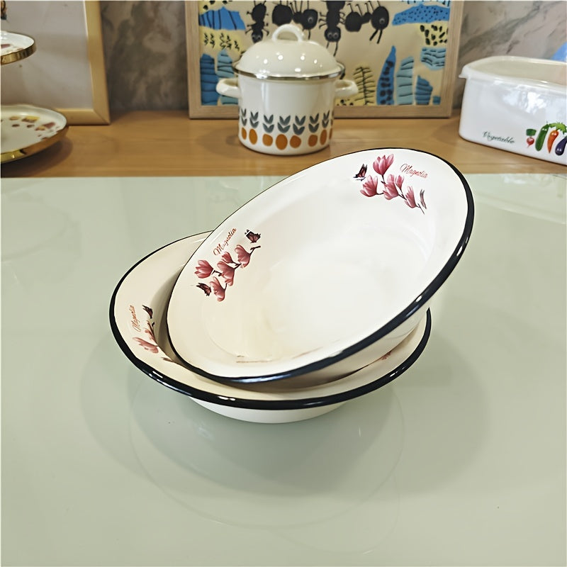FlowerEnamel - Conjunto de 3 Peças Tigelas de Esmalte com Flores Vintage para Cozinha e Sala de Jantar
