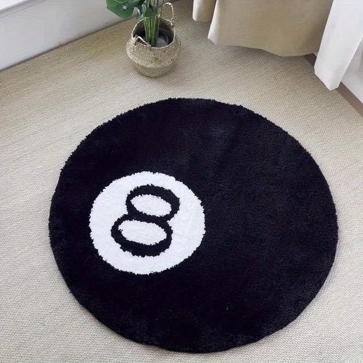 Billiard Black 8 Ball Carpet - Round Non-Slip Floor Mat for Living Room, Bathroom, and Decoration (Available in Various Sizes)