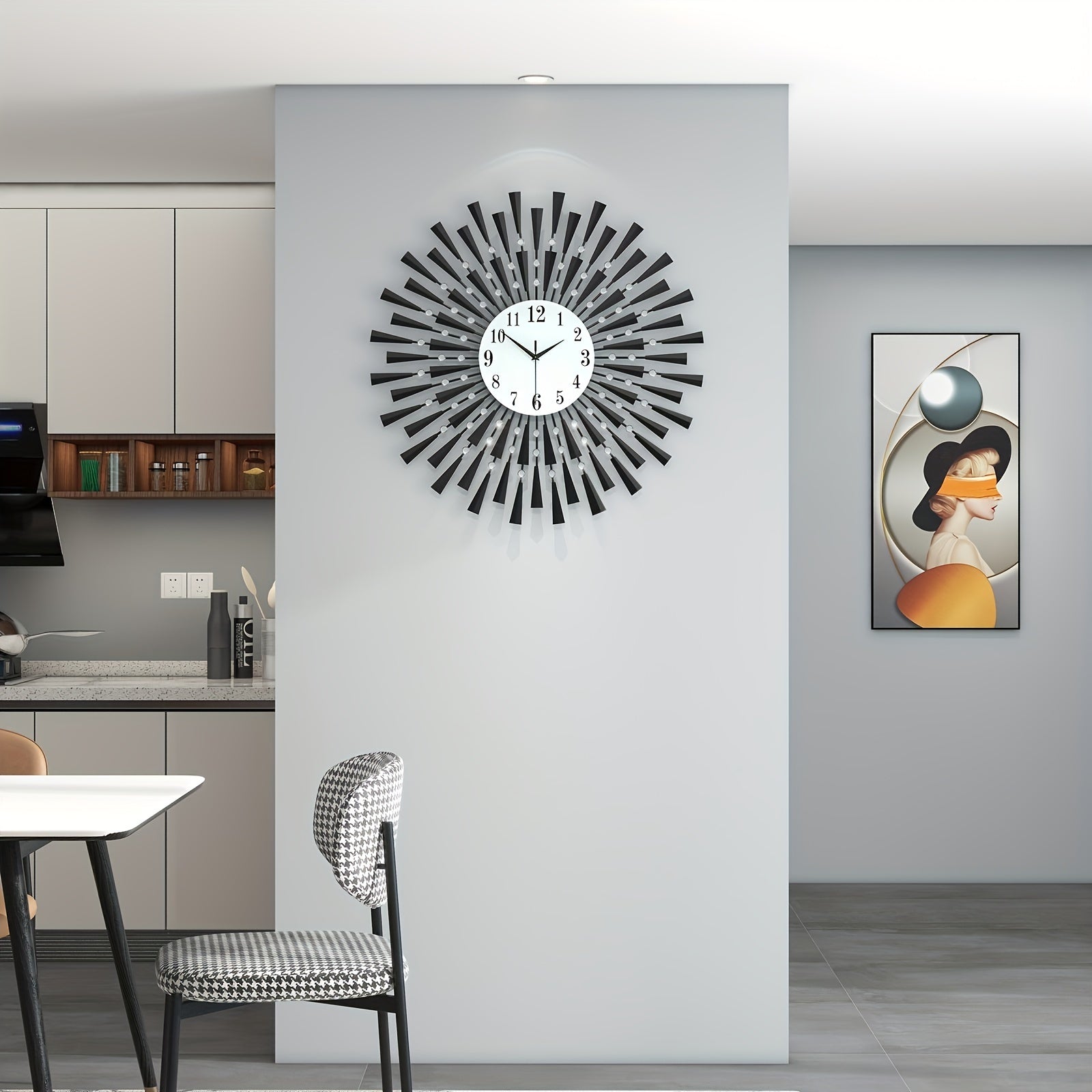 Silent Black Metal Wall Clock with Glass Dial - Battery Powered for Living Room, Bedroom, Office