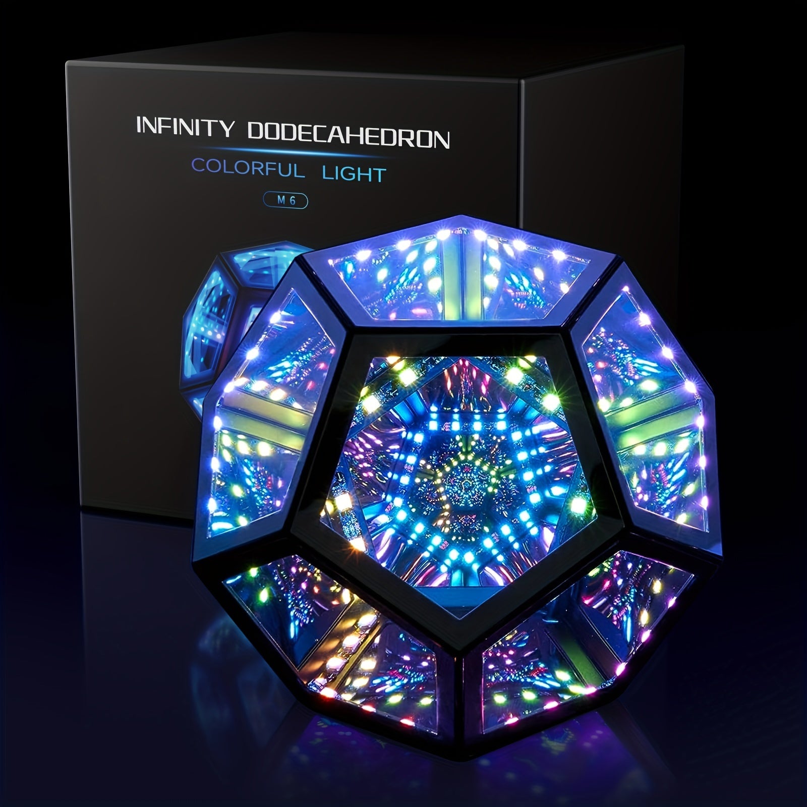 InfinityGlow - Lampada Dodecaedro Magica e Colorata con Specchio Infinito 3D e Illuminazione RGB