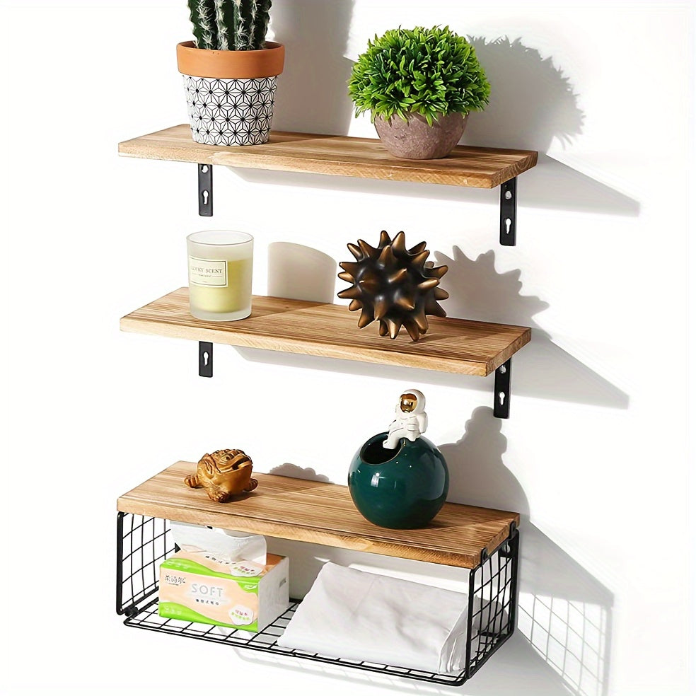 TowelShelf - 3 Stks Houten Drijvend Opbergrek - Wandgemonteerde Badkamer Planken
