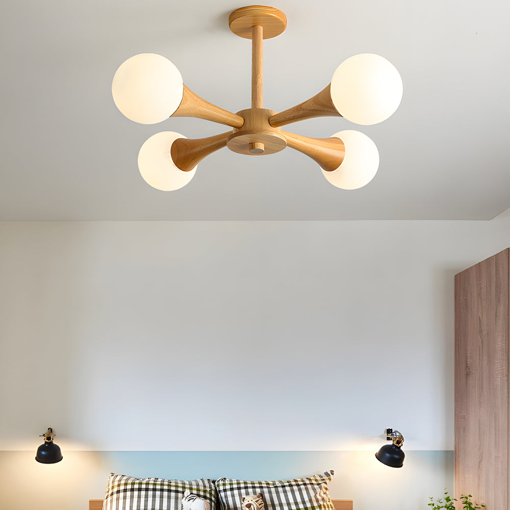 NordicGlow - Scandinavian Wooden Chandelier with Glass Lampshades