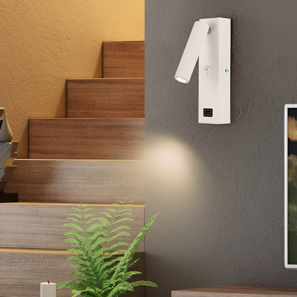 LuxiLicht - Lámpara de pared LED moderna ajustable con interruptor y puerto de carga USB