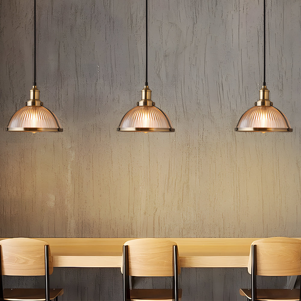 Lampada a sospensione retro 1-Licht con paralume in vetro a strisce