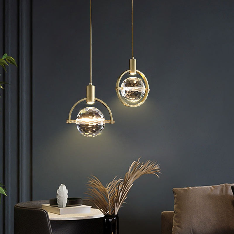 Lámpara colgante LED moderna de anillo con cristal