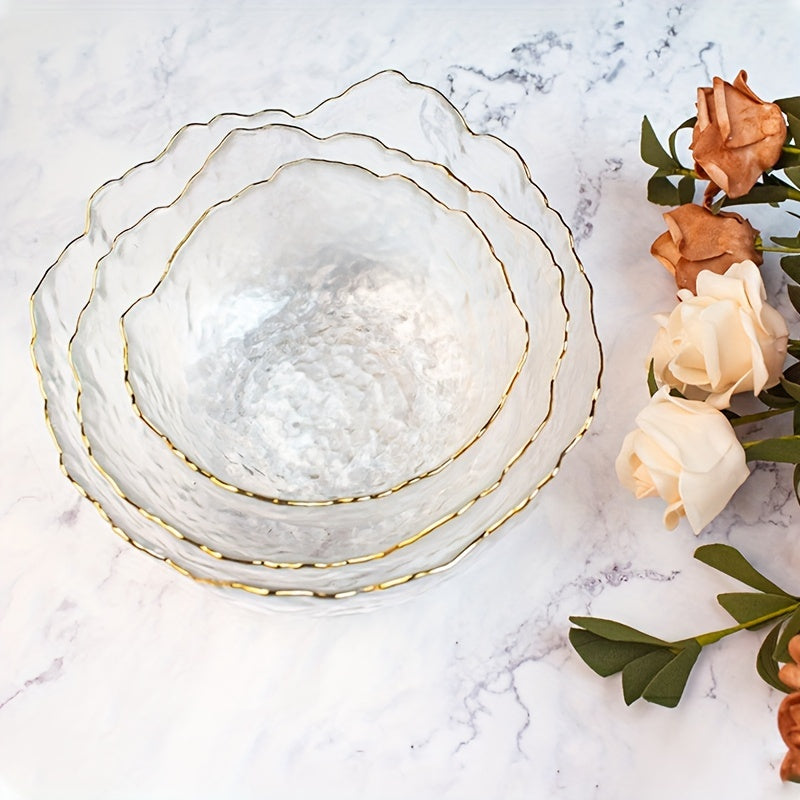 GlasEdge - 3-piece Set Golden Rim Transparent Salad Bowls