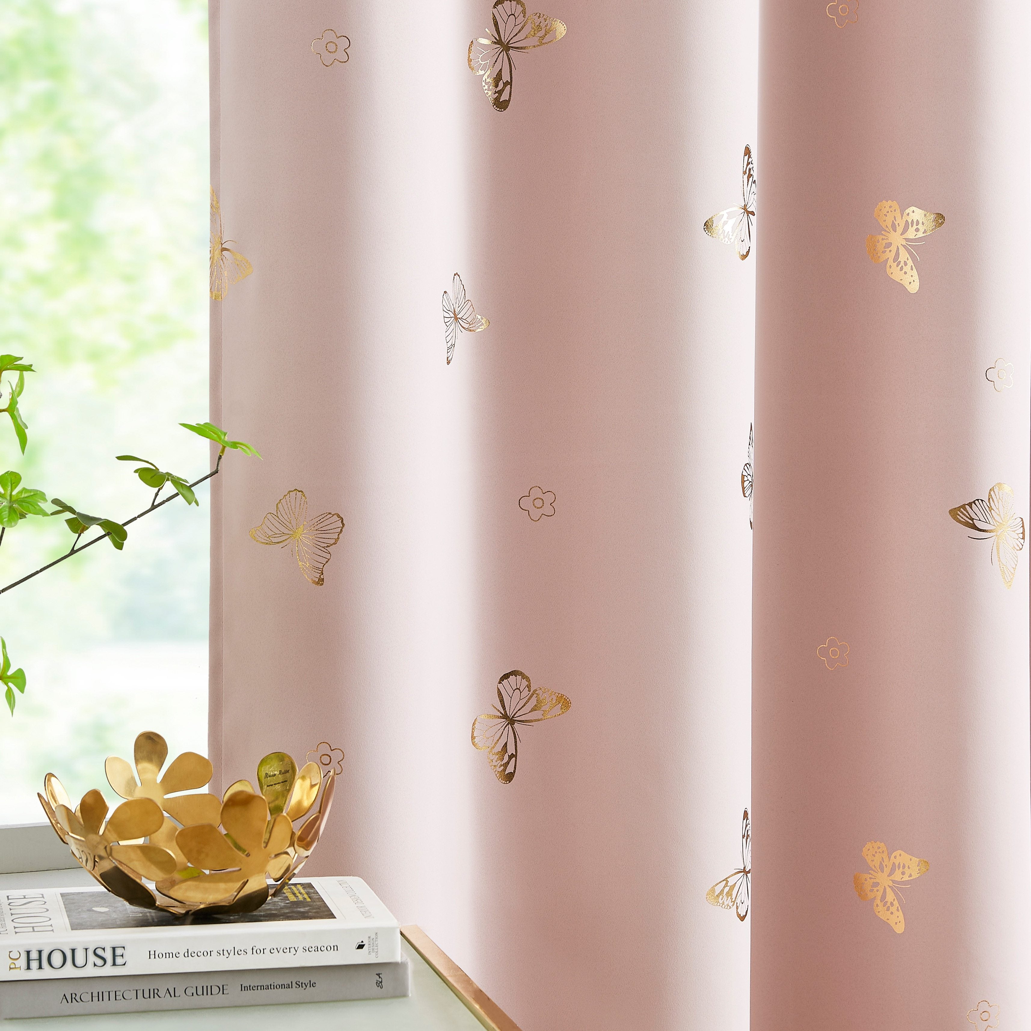Bronzing Butterfly Blackout Curtains - 2 Pieces Heat and Sound Insulation for Living Room and Bedroom