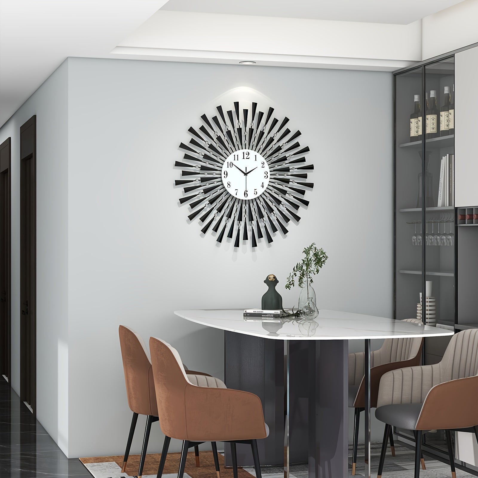 Silent Black Metal Wall Clock with Glass Dial - Battery Powered for Living Room, Bedroom, Office