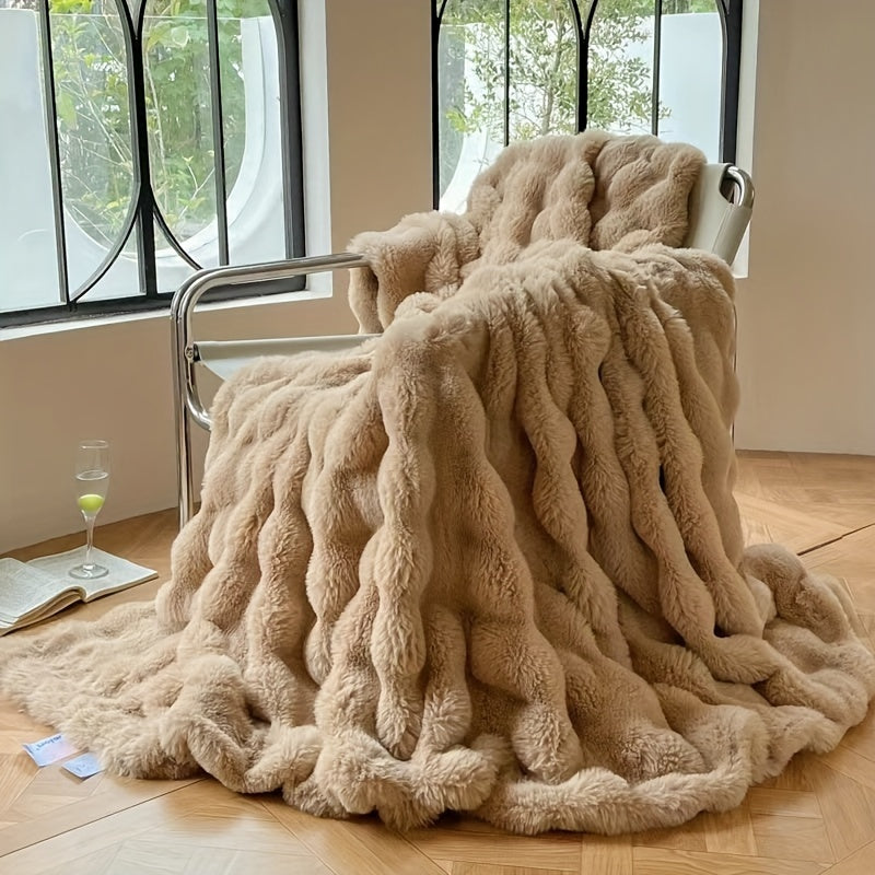 1 Pezzo Coperta in Finta Pelliccia di Coniglio Bubbel Fleece - Coperta di Lusso Morbida per Divano, Spessa Coperta Calda in Fleece per Pisolino e Aria Condizionata