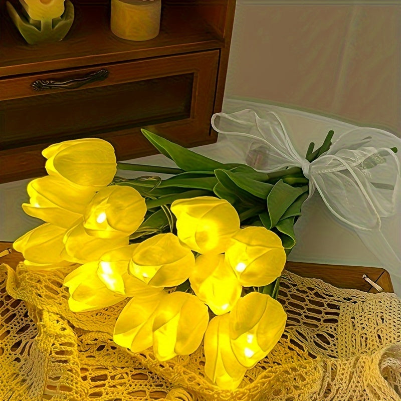 LumiBloom - 10 Pieces Tulip LED Lamps, Handmade Bouquet Table Lamps, Perfect