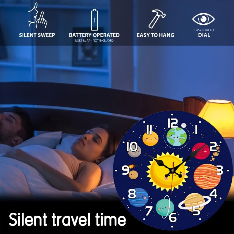 CosmicTime - Silent Solar System Wall Clock, Round Decorative Timer