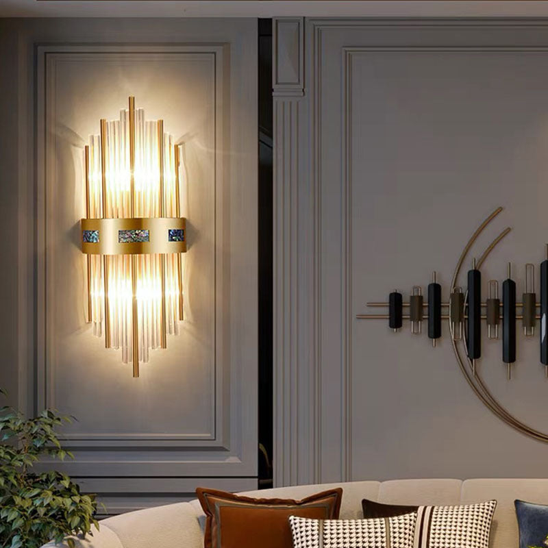 Candeeiro de Parede LED Crystal Kristal Dourado, Sala de Estar/Quarto, Metal/Acrílico
