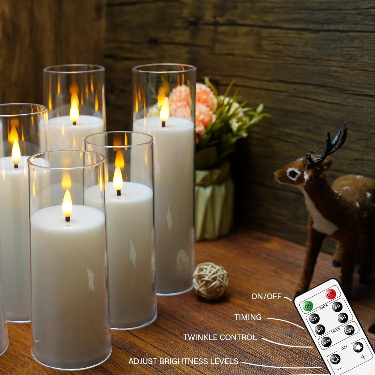 5 unidades de Velas LED sem Piscar com Comando à Distância - Para Natal, Halloween, Decoração de Casamento
