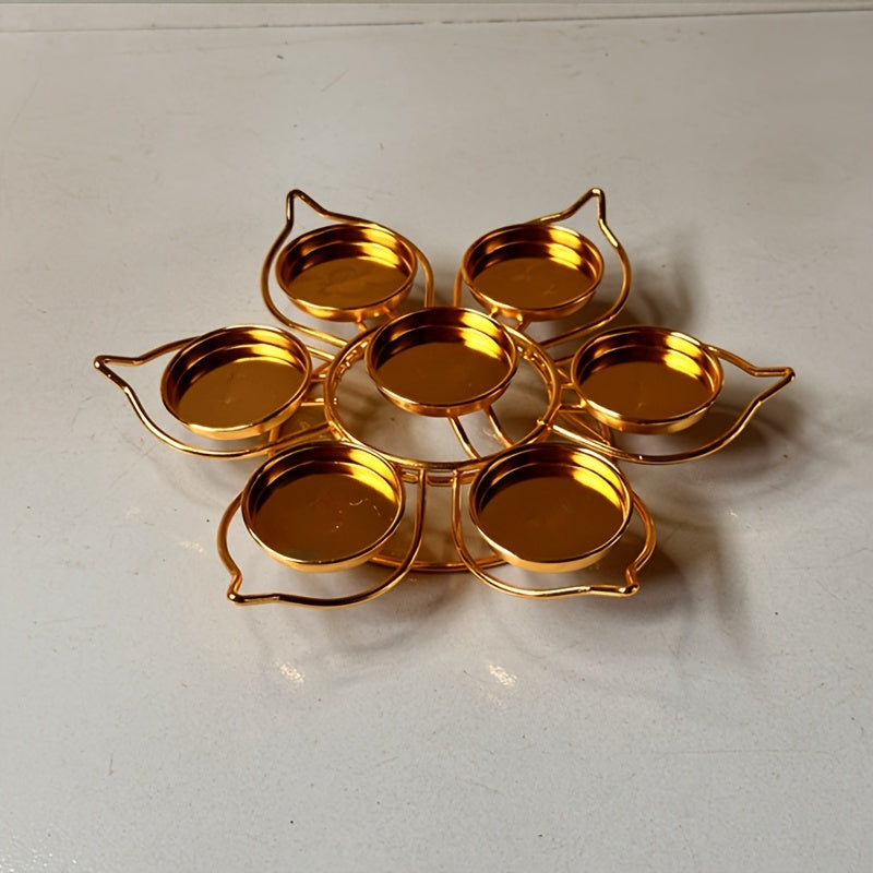 Set van 7 Metalen Theelichthouders - Lotus Bloem Ontwerp, Gelakt Tafeldecoratie