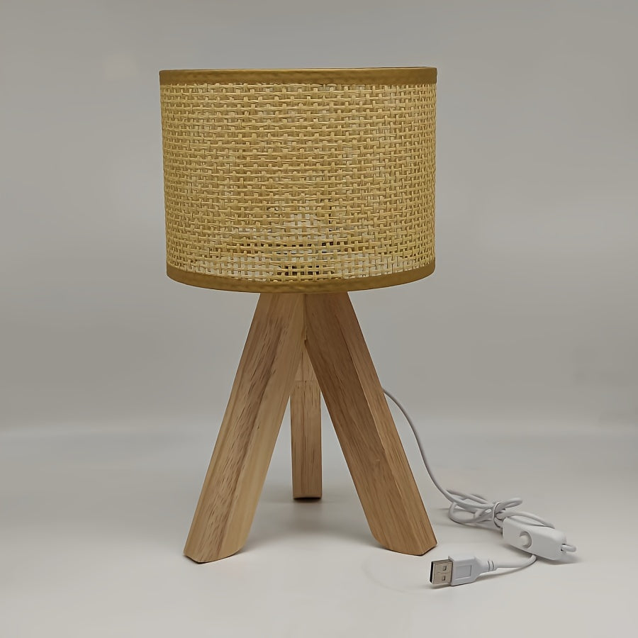 DecoLight - Rustic Wooden Table Lamp with USB Power Supply