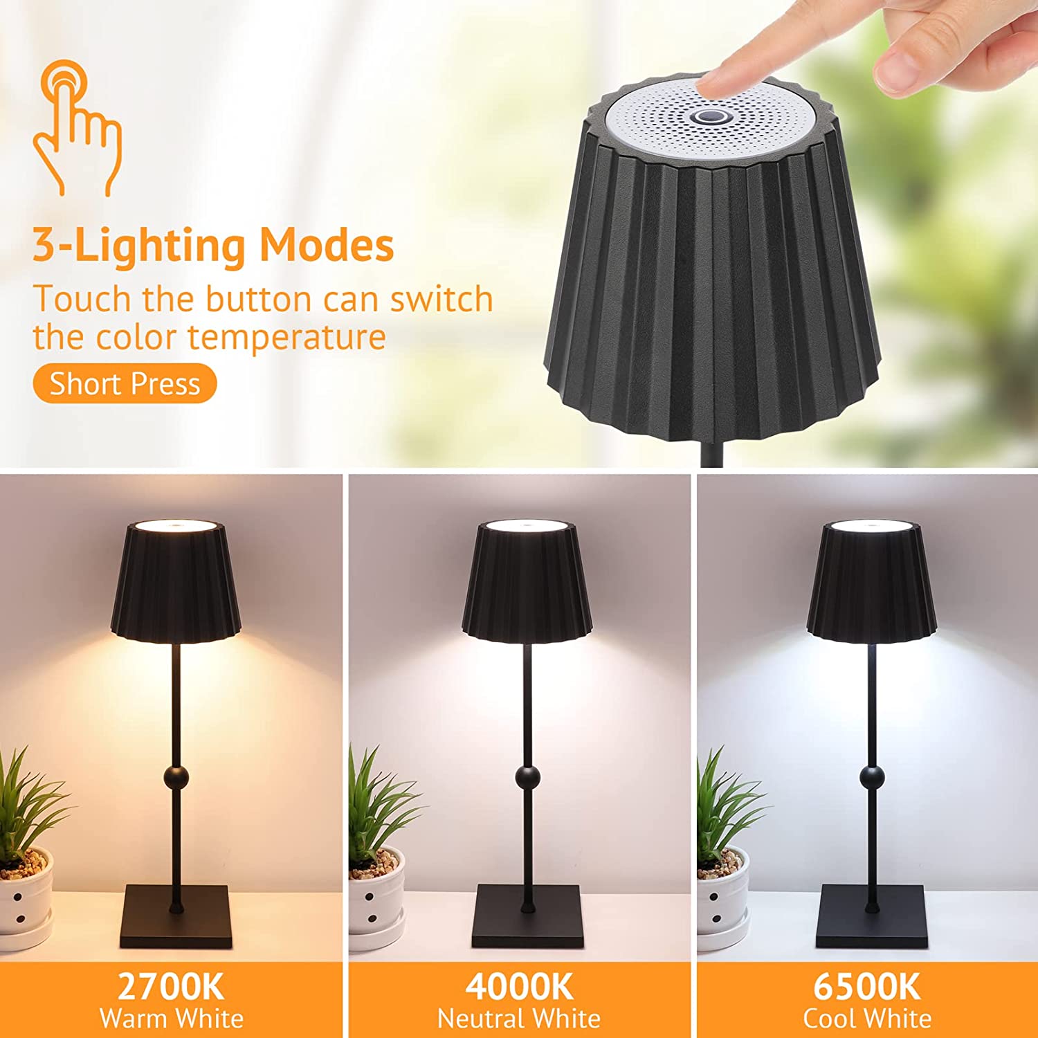 Lámpara de mesa inalámbrica con LED regulables sin escalones