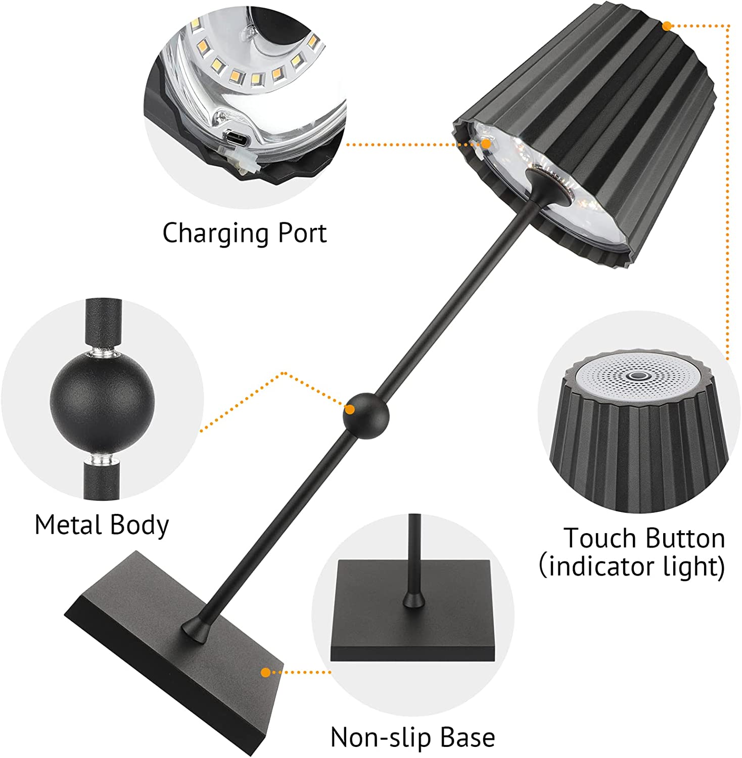 Lámpara de mesa inalámbrica con LED regulables sin escalones