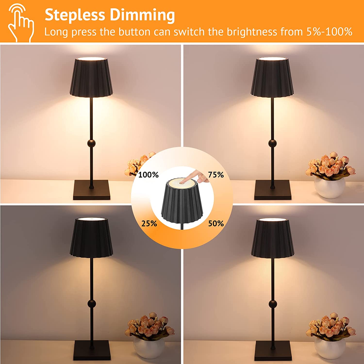 Lámpara de mesa inalámbrica con LED regulables sin escalones
