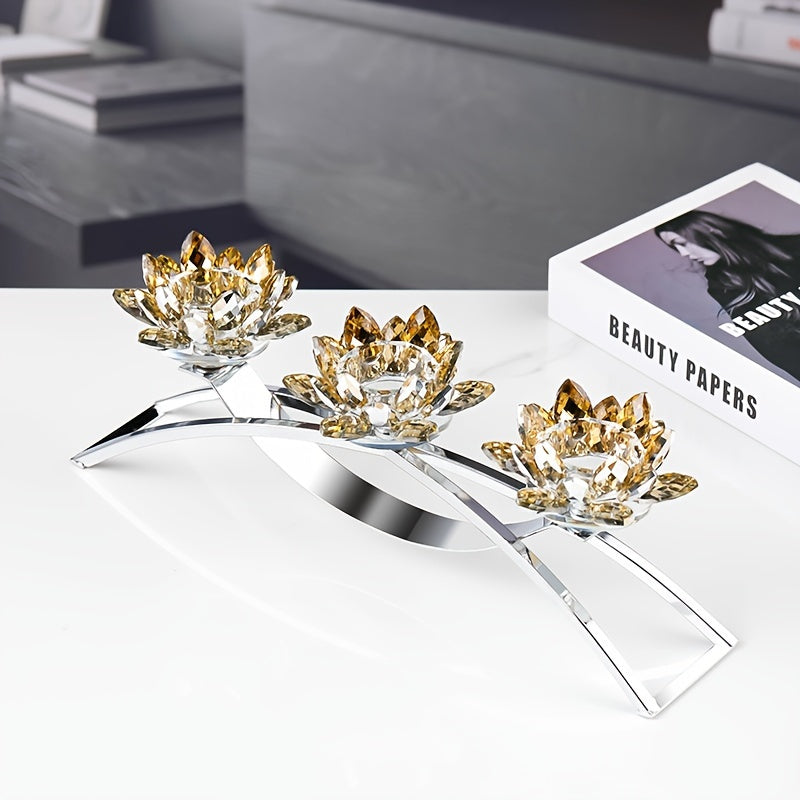 Suporte para Velas de Lótus de Cristal com 3 Braços - Decoração de Mesa Elegante