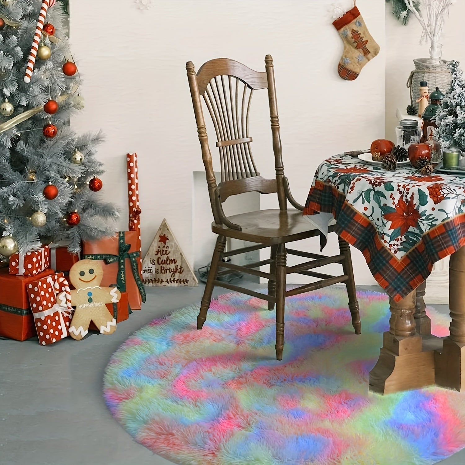 Round Rainbow Fluffy Rug – Tie Dye Colorful, Soft Play Mat for Children, Bedroom or Living Room Decor