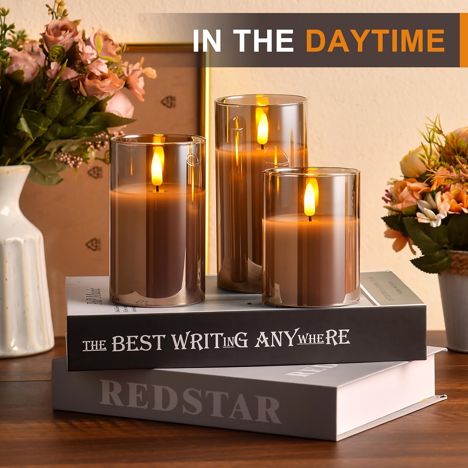 Elegantes luces de vela LED grises con control remoto - Para bodas, cumpleaños y decoración navideña
