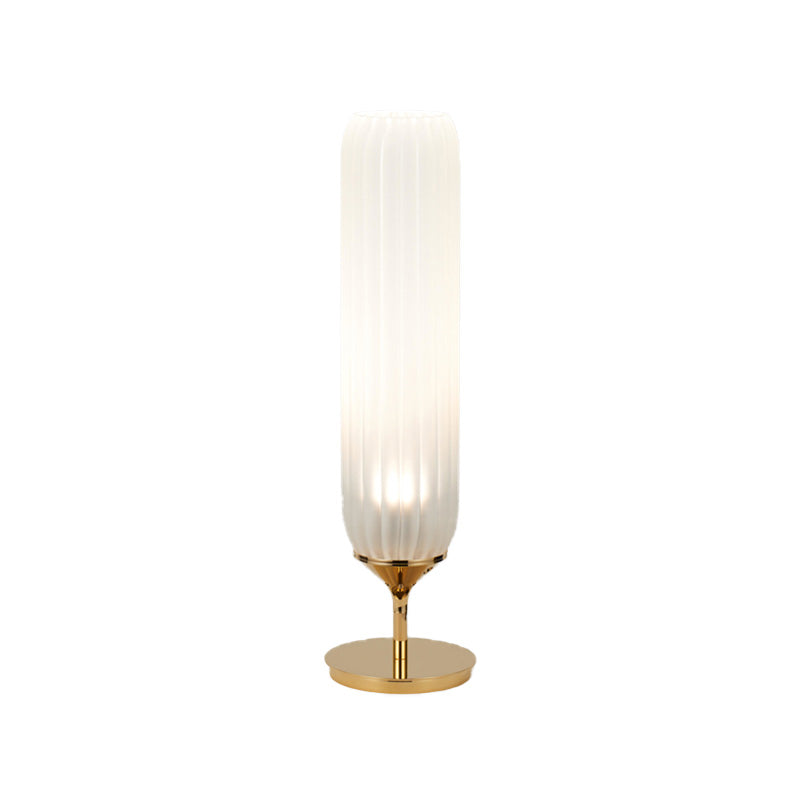 GoldCyl - Lampada da tavolo LED moderna con paralume in vetro rigato