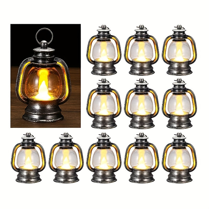 12 unidades de Mini Lanternas de Natal Vintage com LED - Luzes Piscantes para Decoração Festiva