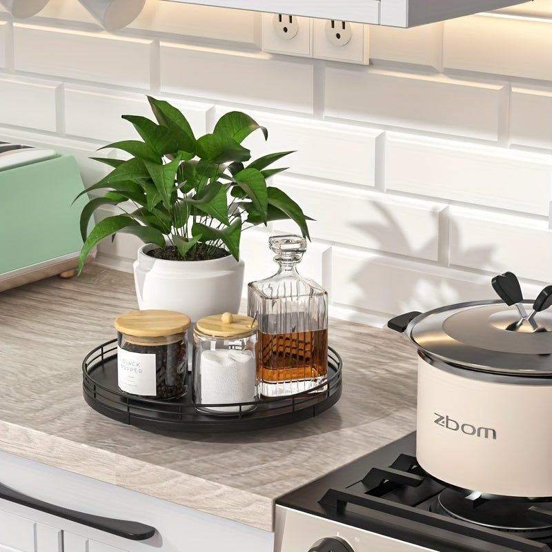 UrbanTray - Black Round Tray | Geometric Wooden Design for Kitchen & Dressing Table