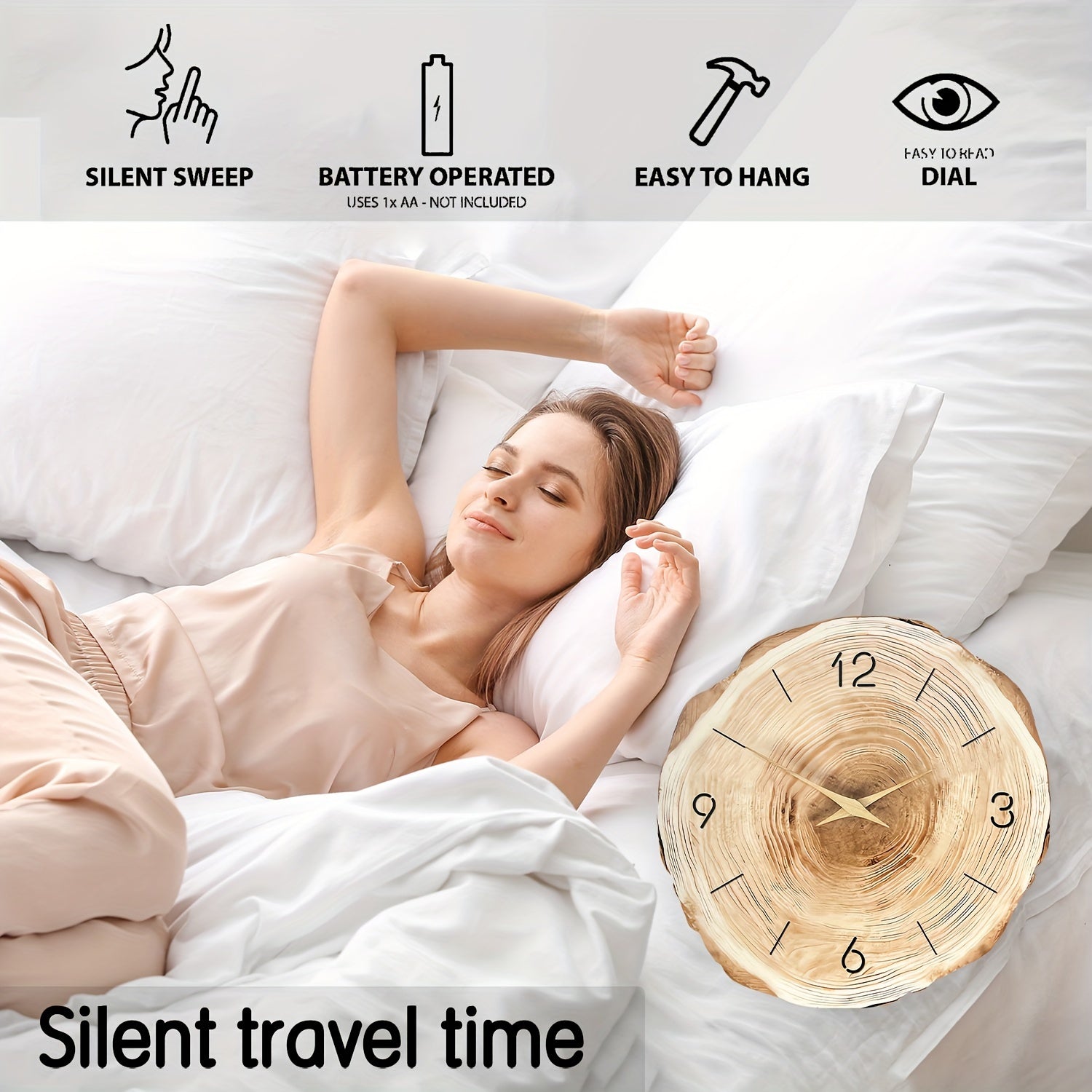 Silent Quartz Wall Clock with Wooden Frame