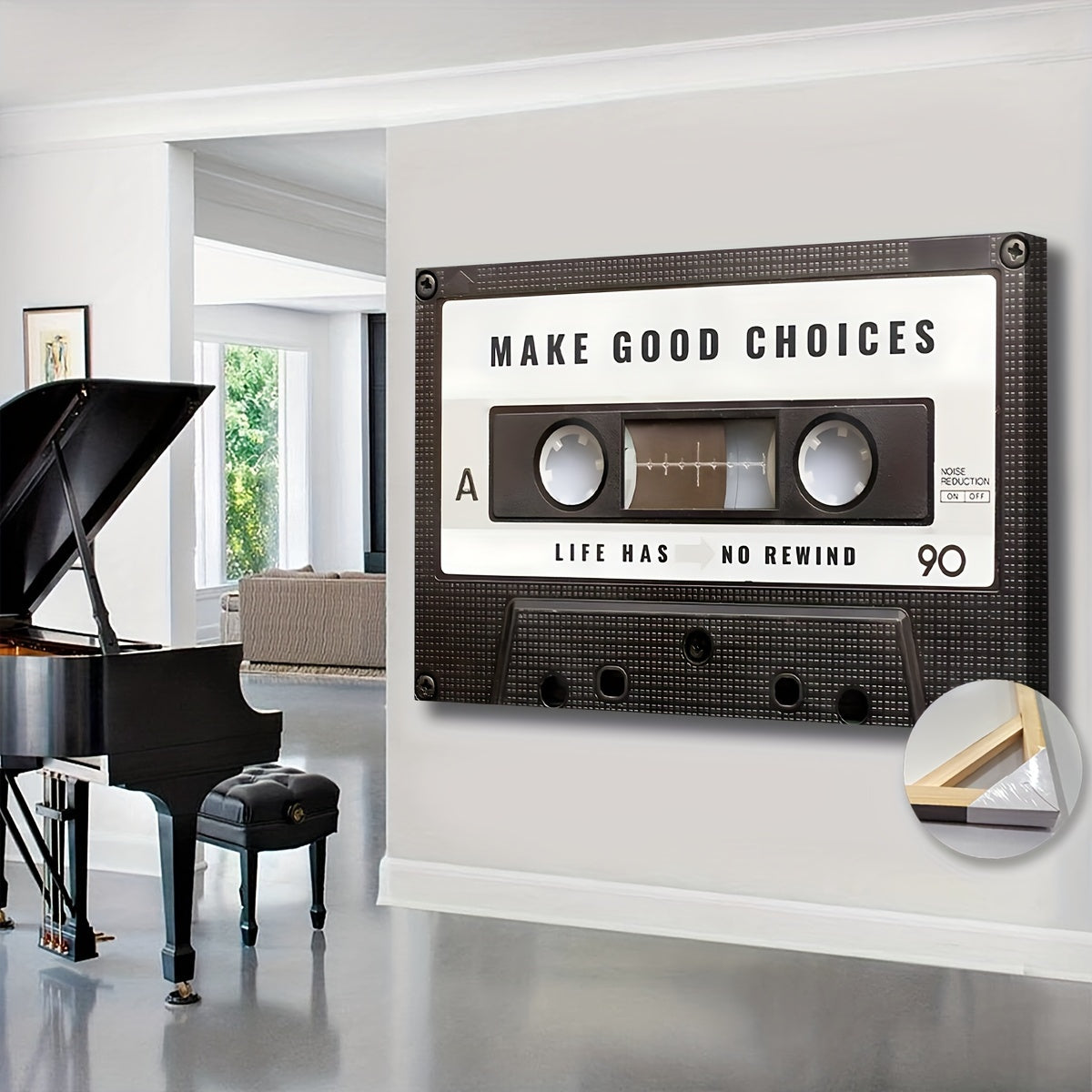 Extra Grande Tela Retro con Cassette - Citazione Ispiratrice, Pronta da Appendere, Perfetta per Soggiorno e Ufficio