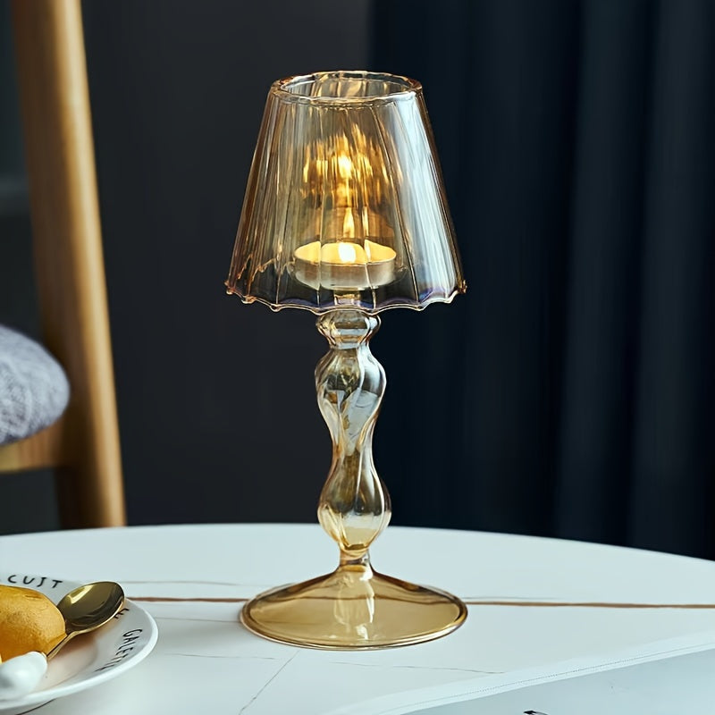 CrystalGlow - Lampada da tavolo decorativa in vetro e portacandele