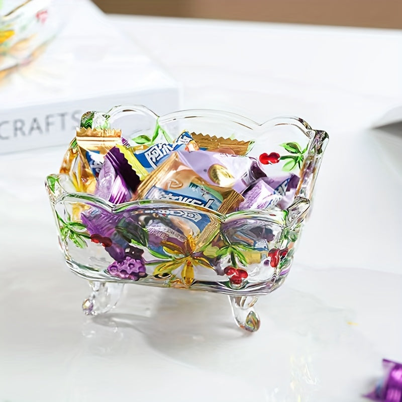 Taça de Vidro - Fruteira de Vidro Feita à Mão com Desenho de Flores