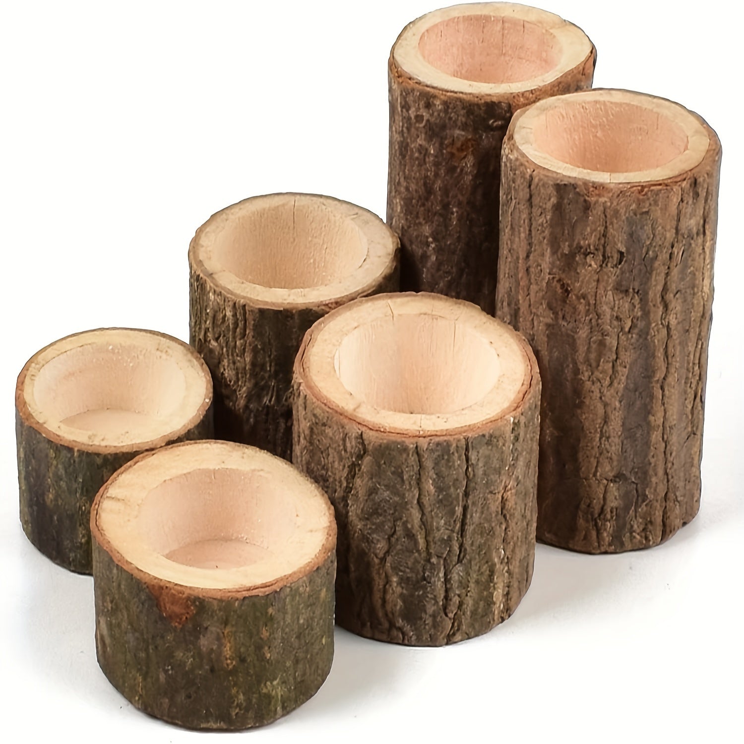 Set di 3 Portacandele in Legno - 2.5 + 4.2 + 7cm