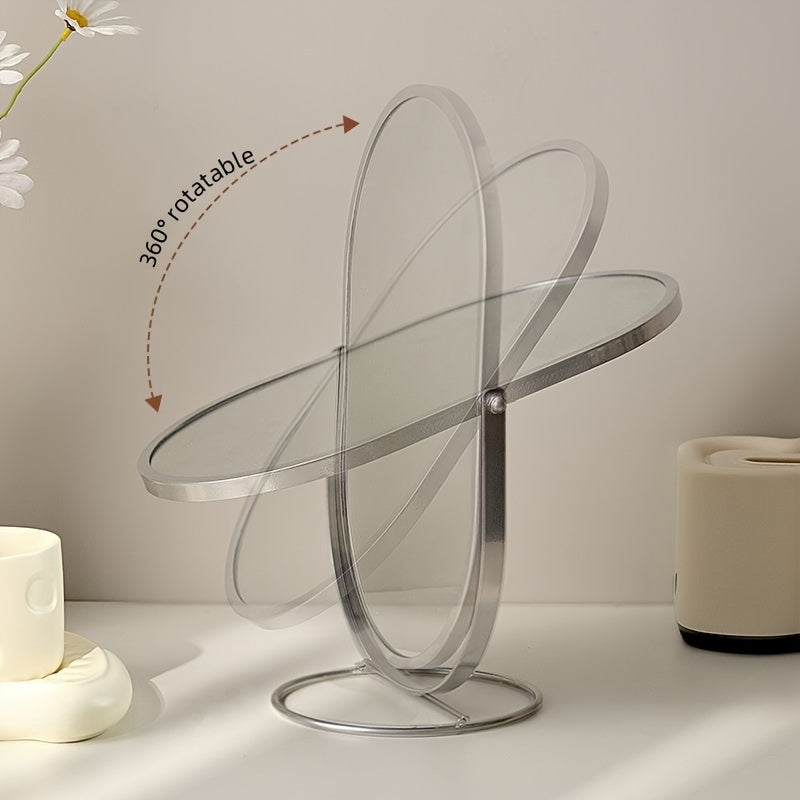 Specchio per Trucco Rotante a 360° – Cornice in Ferro, Compatto e Portatile, Nessuna Elettricità Necessaria