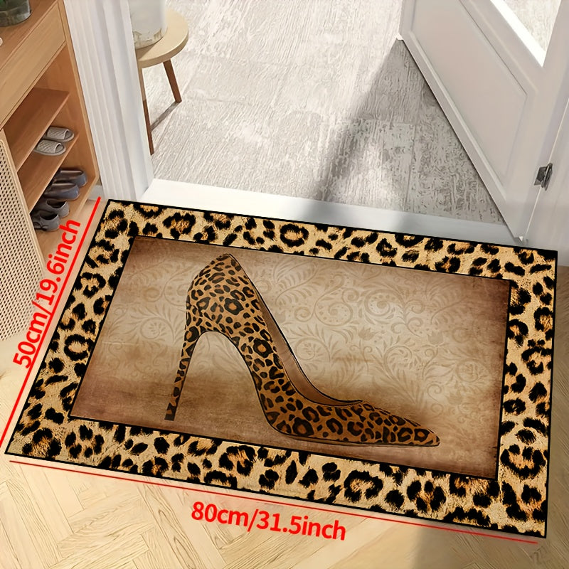 Tappeto Antiscivolo Lavabile - Tappeto Impermeabile per Ingresso, Soggiorno, Camera da Letto, Terrazza Esterna - Design a Stampa Leopardo con Tacchi Alti