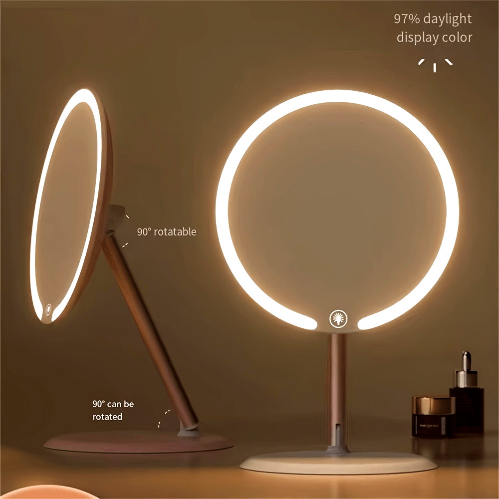 Specchio per trucco LED con supporto lampada – Illuminazione regolabile a tre colori, ricaricabile e portatile
