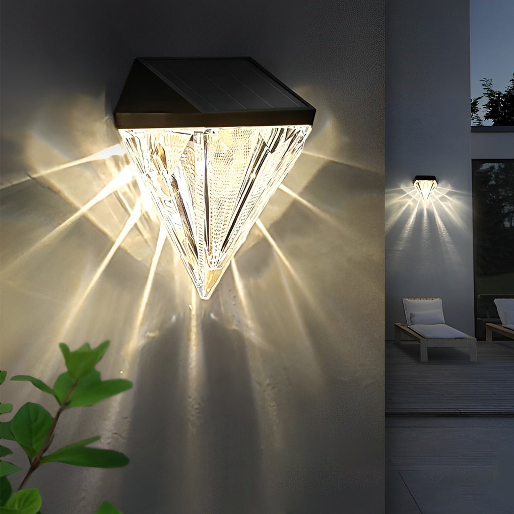 2 Pezzi Lampada da Parete Solare Nera Geometrica LED Impermeabile