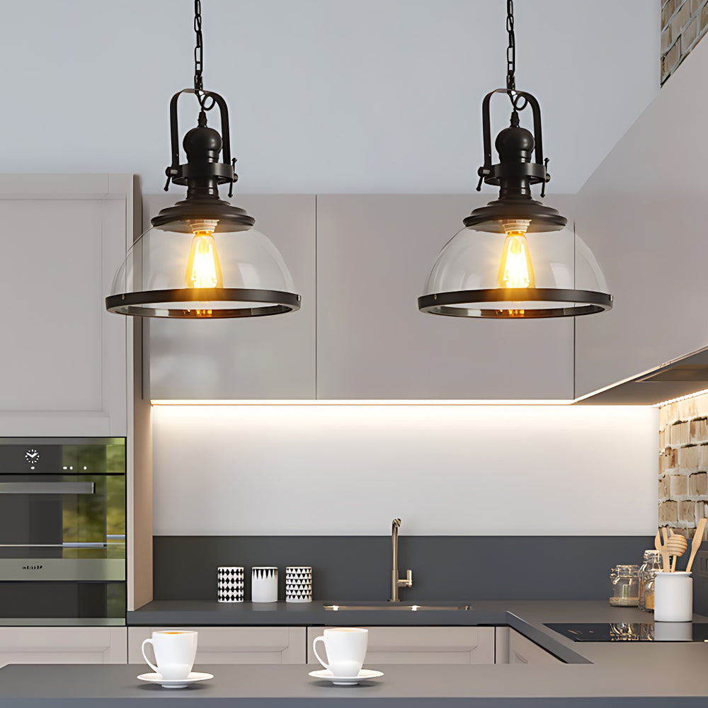 GlassDome - Lampada a Sospensione Vintage Industriale con Cupola di Vetro per Cucina e Sala da Pranzo
