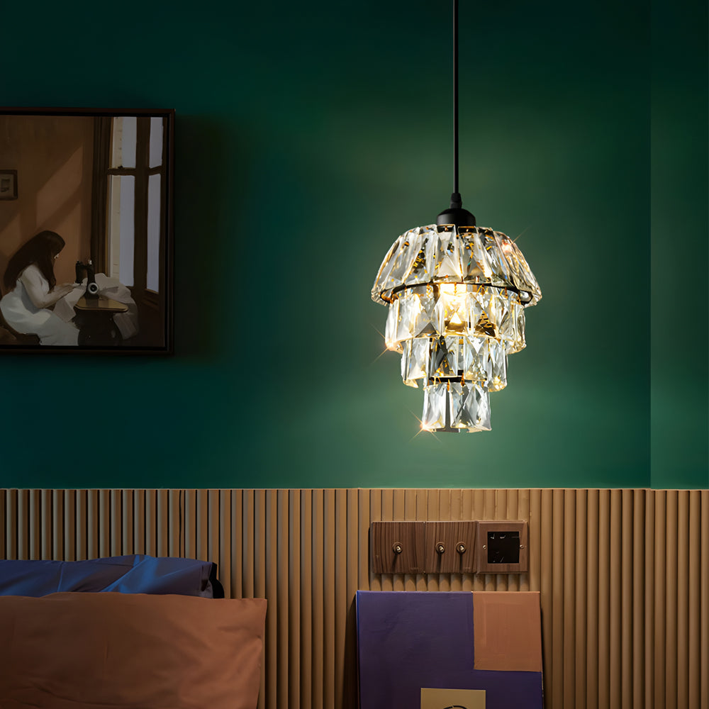 Lampada a sospensione in cristallo oro/nero - Mini lampadario a 1 luce