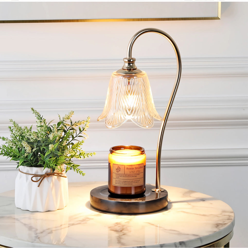 CandleGlow - Scaldacandele Lampada da Tavolo con Paralume in Vetro